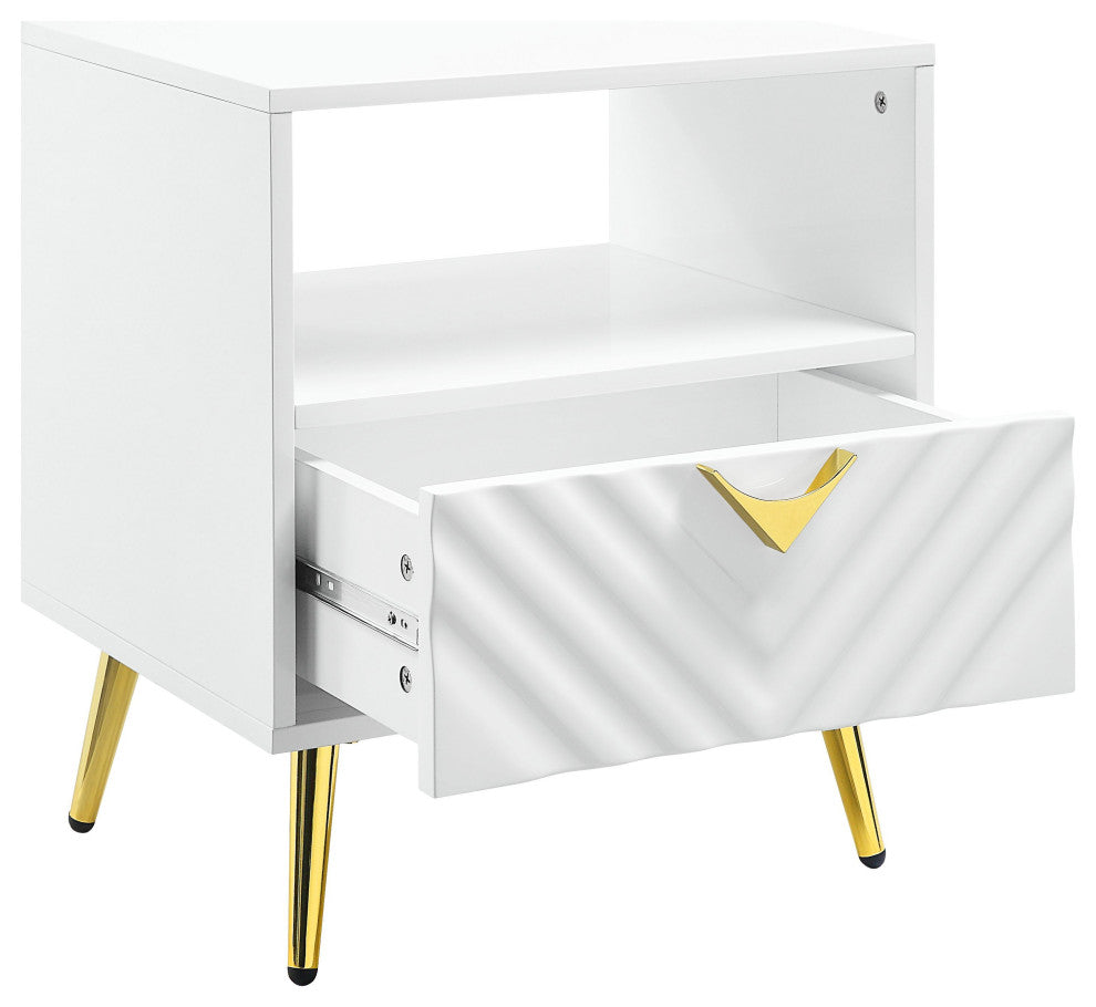 ACME Gaines End Table, White High Gloss Finish