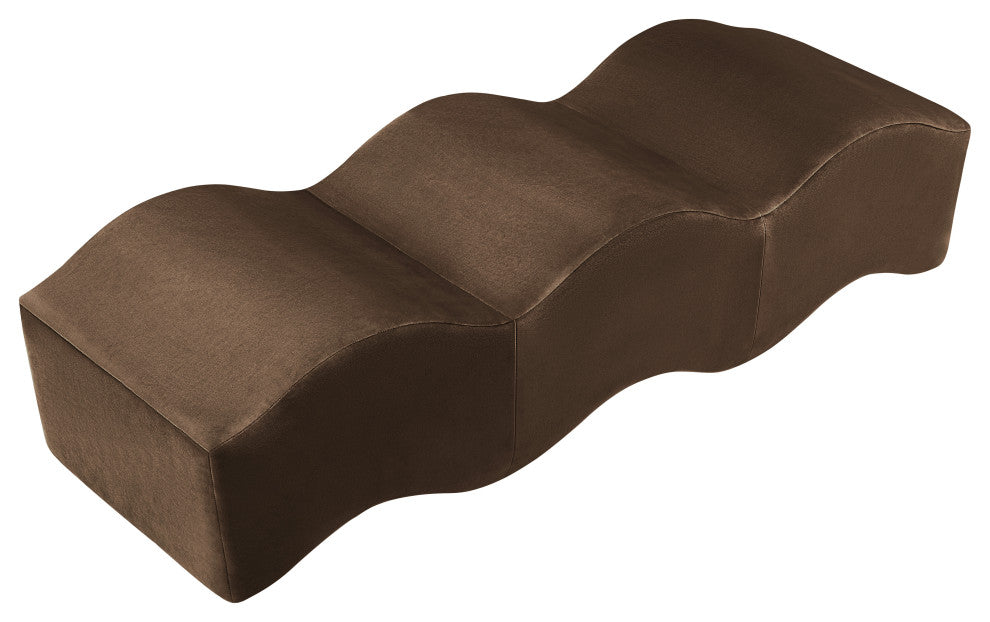 Wave Upholstered Bench, Brown, Velvet