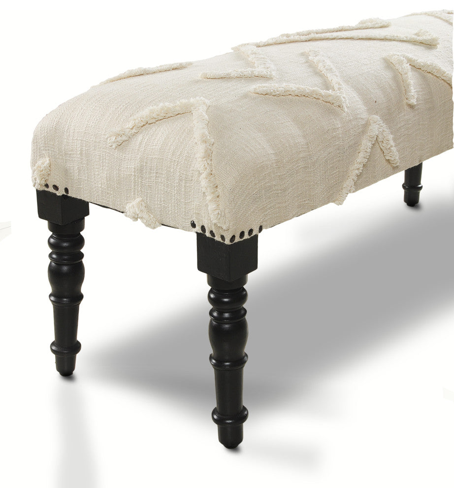 Overtufted Cream Indoor Bench, 47" Length