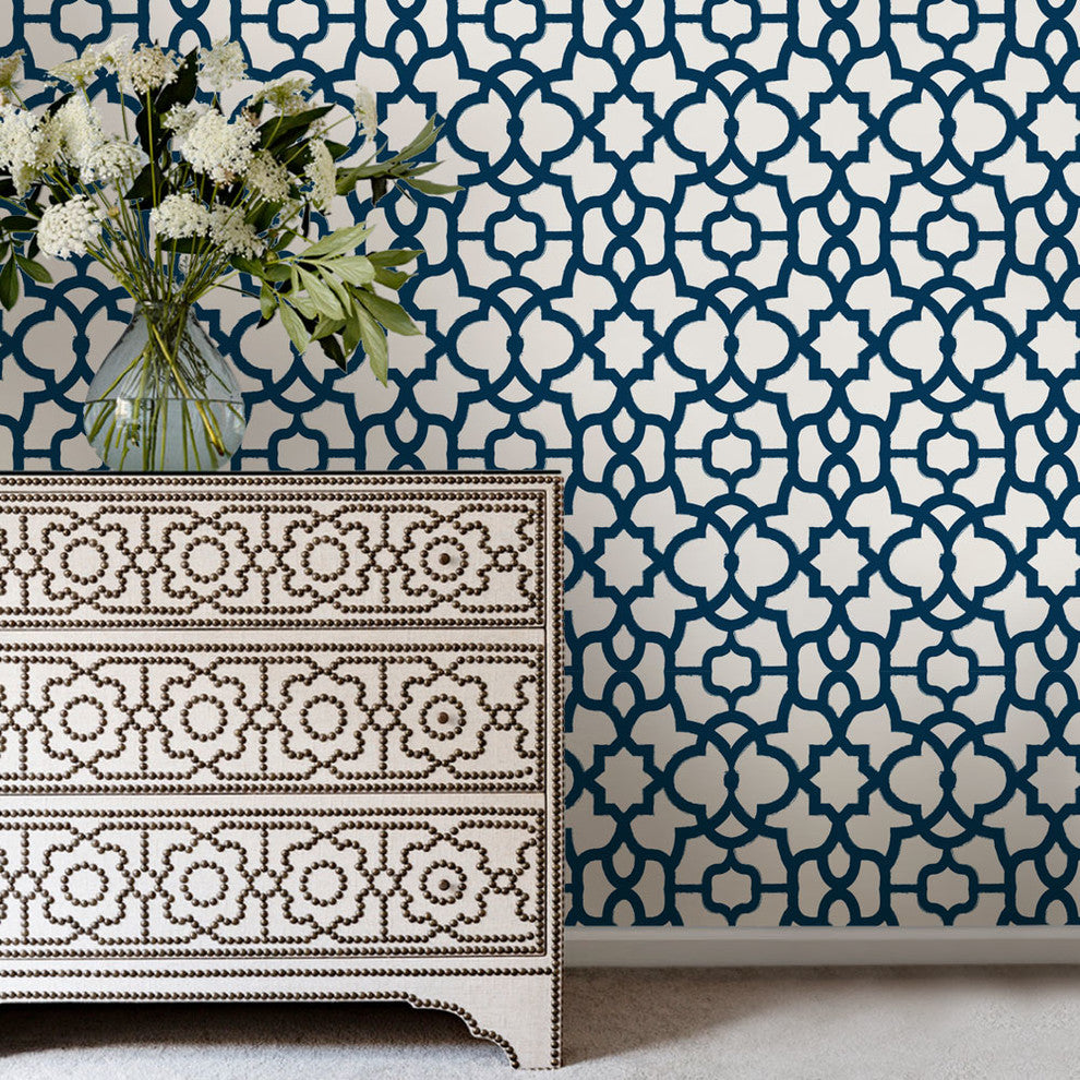 Trellis Peel and Stick Vinyl Wallpaper, Navy, 24"w X 60"h