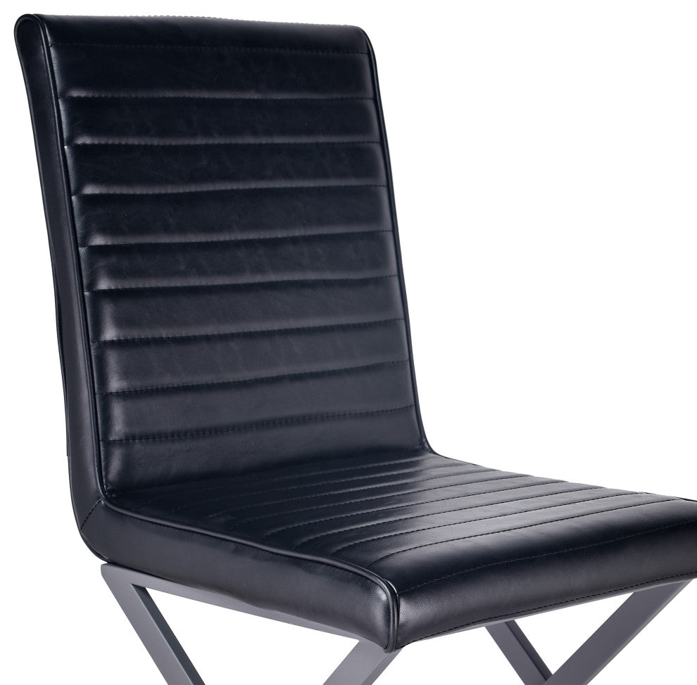 Dining Chair In Gray Powder Coated Finish And Black Faux Leather, Set of 2