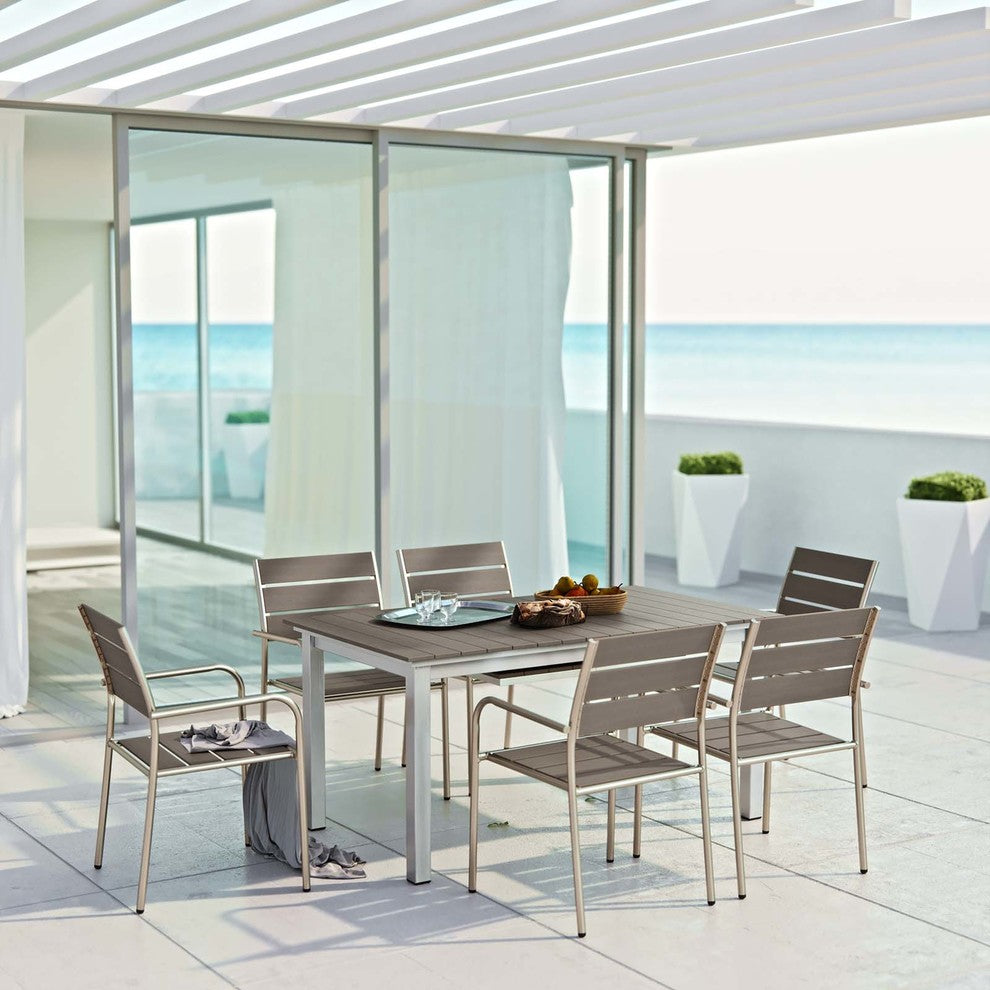 Modern Outdoor Side Dining Chair and Table Set, Aluminum Metal, Gray