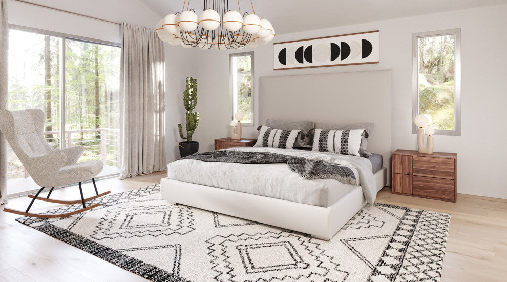 Nova Domus Sogno Italian Modern Beige Fabric High Headboard Bed, Queen