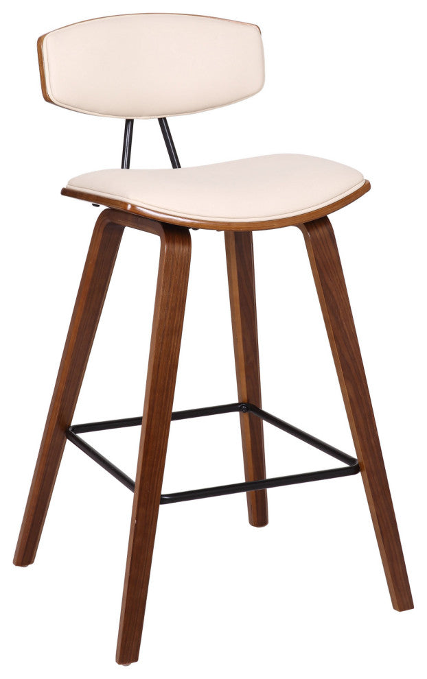 26" Cream Faux Leather Mid Century Modern Bar Stool