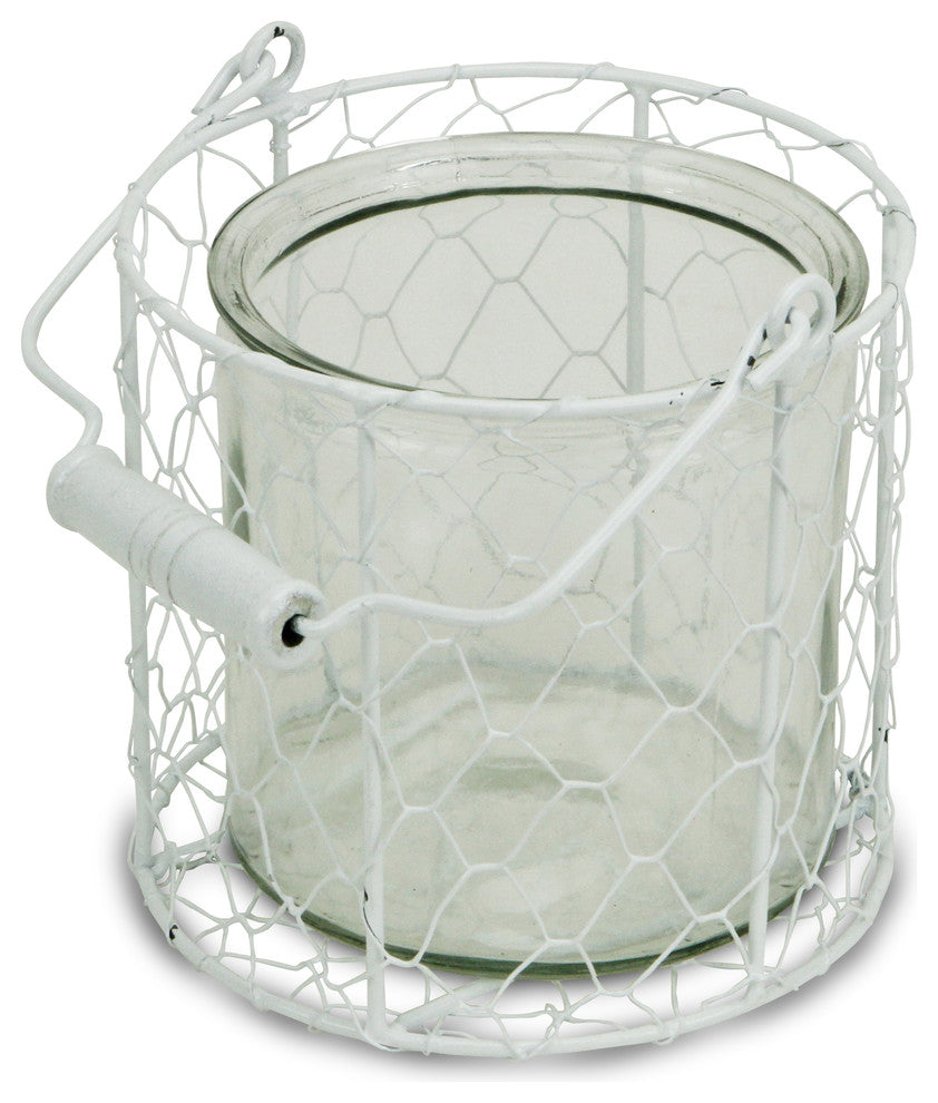Glidden Wire Basket With Glass Jar, White, Large