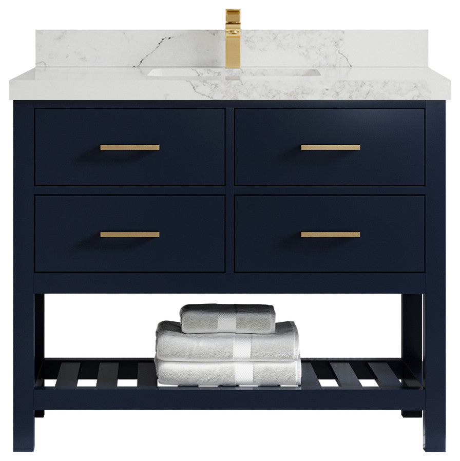 Parker 42 Single Sink Bath Vanity in Navy Blue  2" Calacatta Nuvo