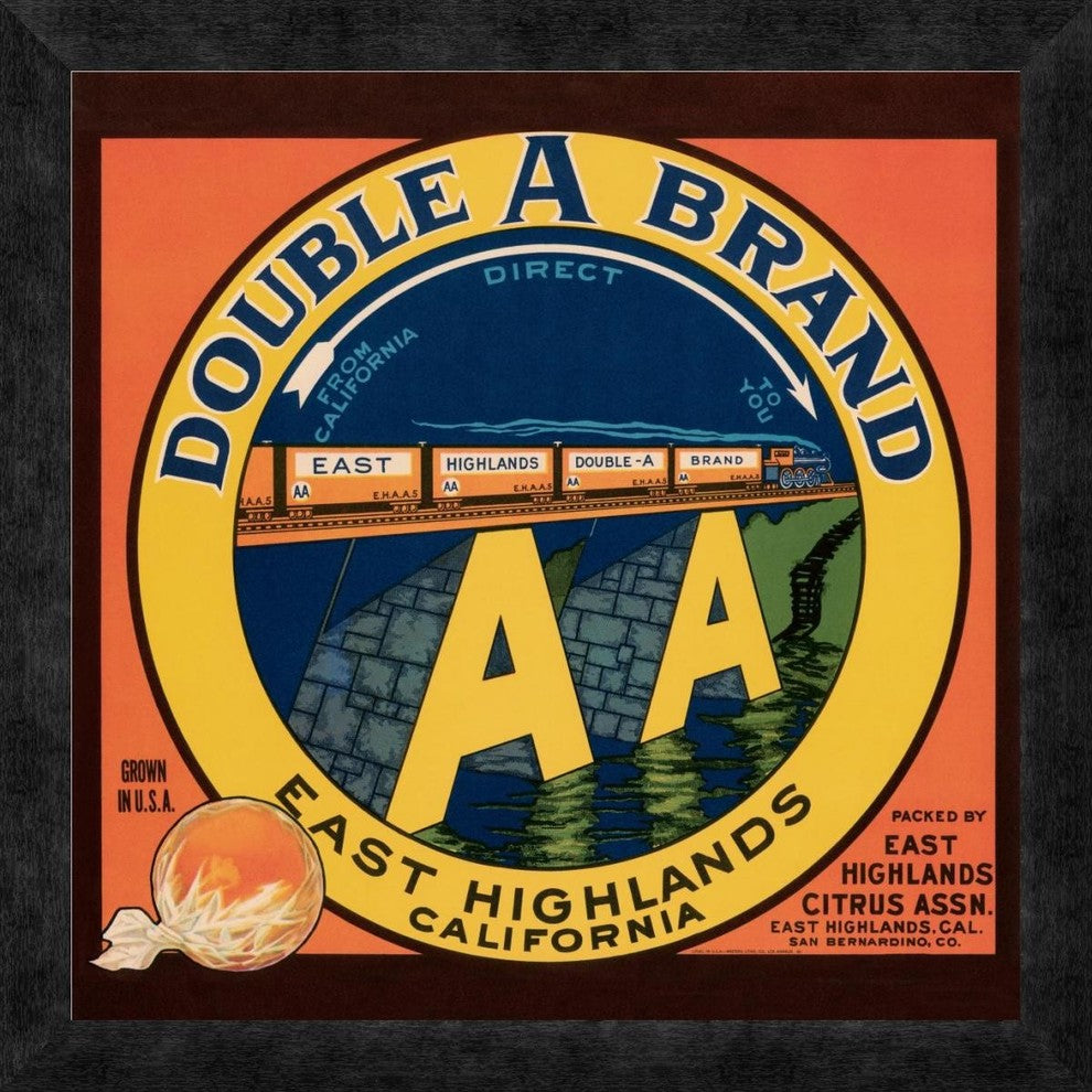 "Double A Brand Oranges" Framed Canvas Giclee by Western Litho., 18"x18"