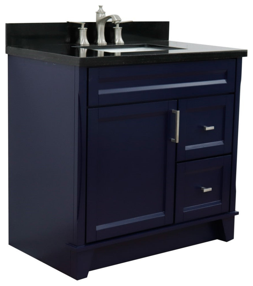 37" Single Sink Vanity, Blue Finish With Black Galaxy Granite