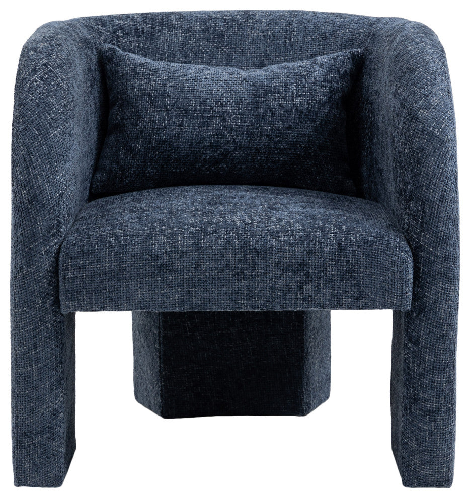 Sawyer Beige Weaved Polyester Fabric Accent Chair, Navy, Chenille Fabric