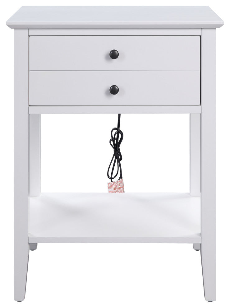 Grardor Side Table With USB Charging Dock, White