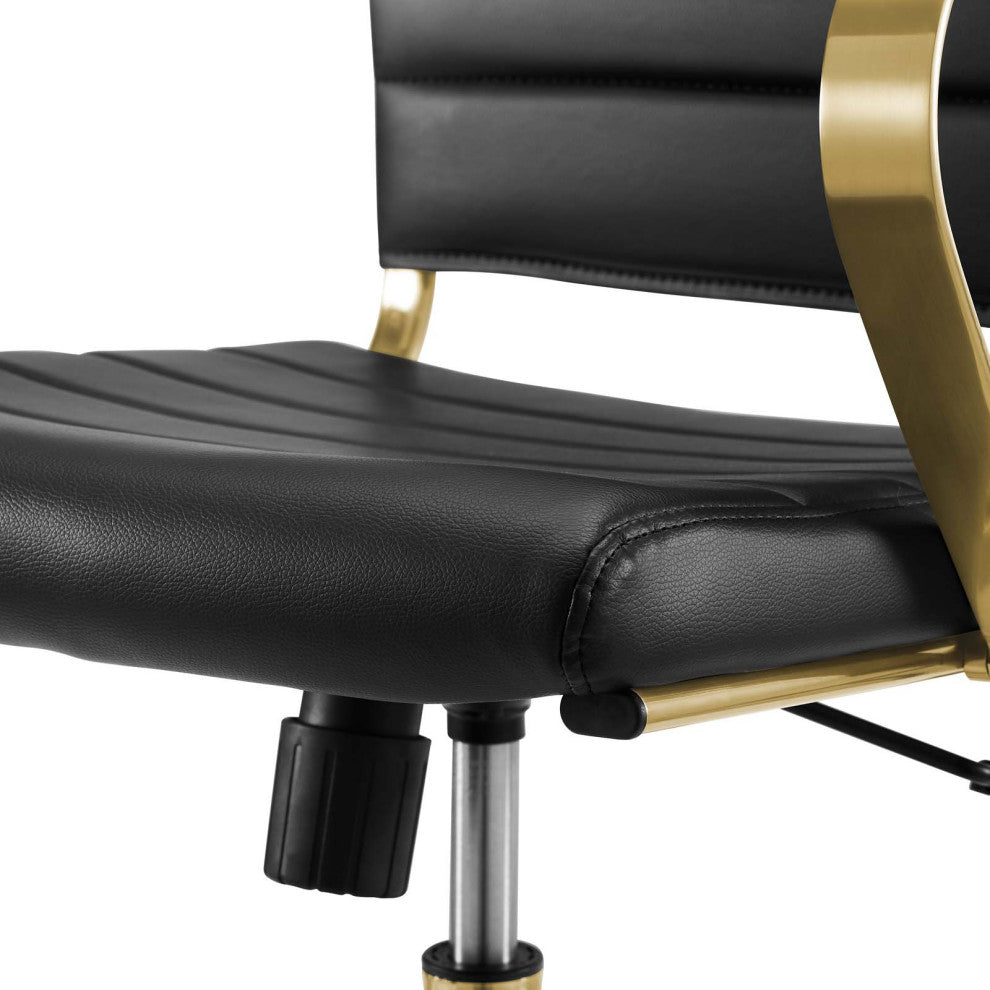 Modern Home Office Work Desk Chair, Faux Vinyl Leather Aluminum, Gold Black