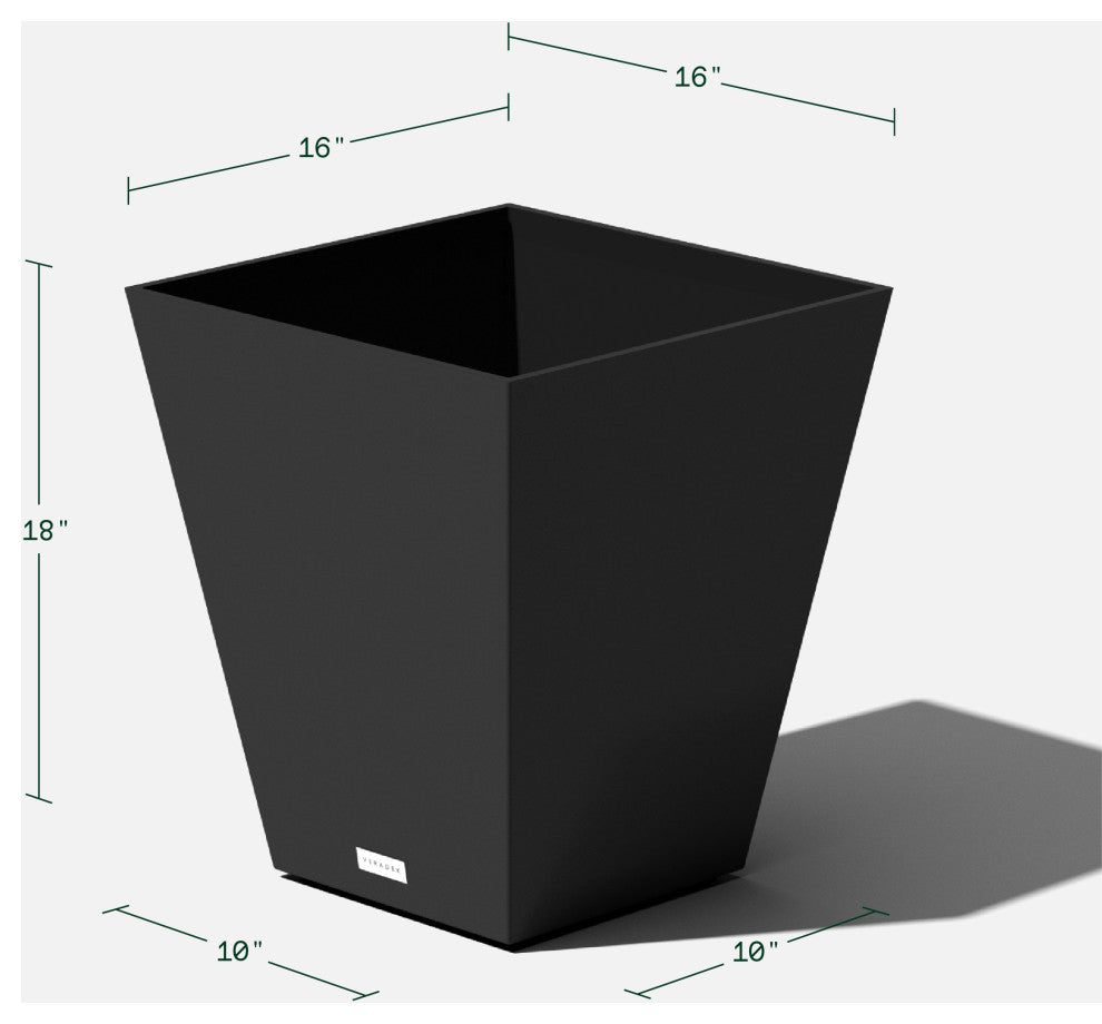 Nobleton Square Planter, Black, 18 Inch, 2 Pack