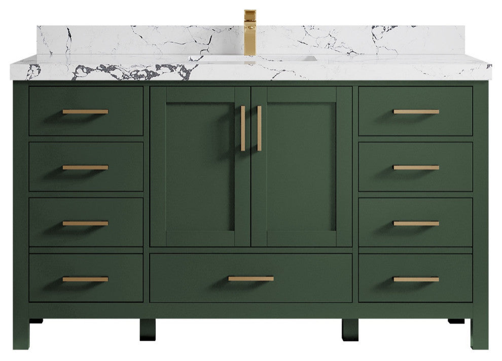 Malibu 60 Single Sink Bathroom Vanity in Lafayette Green 2" Viola Night