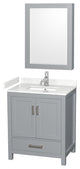 30"SGL Bathroom Vanity Gray, Carrara Cult. Marble Countertop, Sink, Med. Cabinet