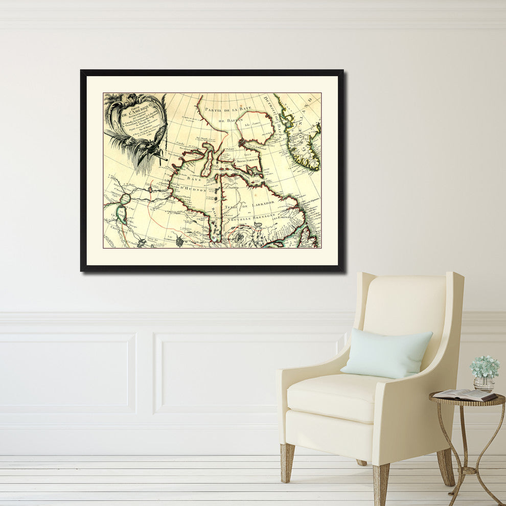 North East Canada & Greenland Vintage Antique Map Wall Art, 28"x37"