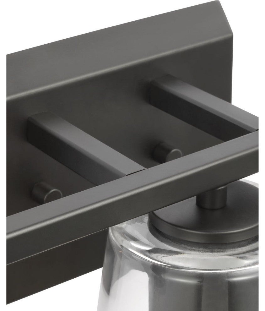Vertex Collection Three-Light Matte Black Clear Glass Contemporary Bath Light