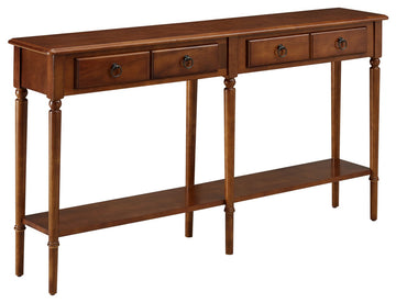 Large Console Table, Turned Legs & Drawers for Extra Storage Space, Pecan