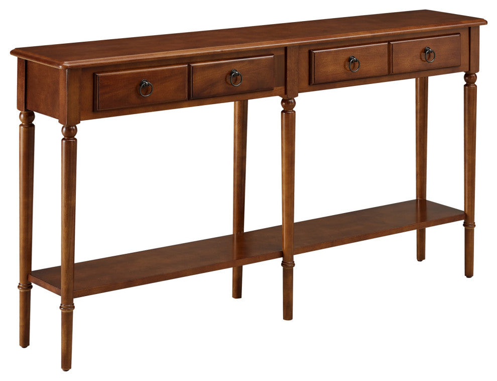 Large Console Table, Turned Legs & Drawers for Extra Storage Space, Pecan