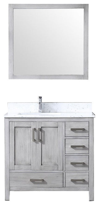 Jacques 36" Gray Single Vanity Carrara Marble Top Sink, 34" Mirror Left