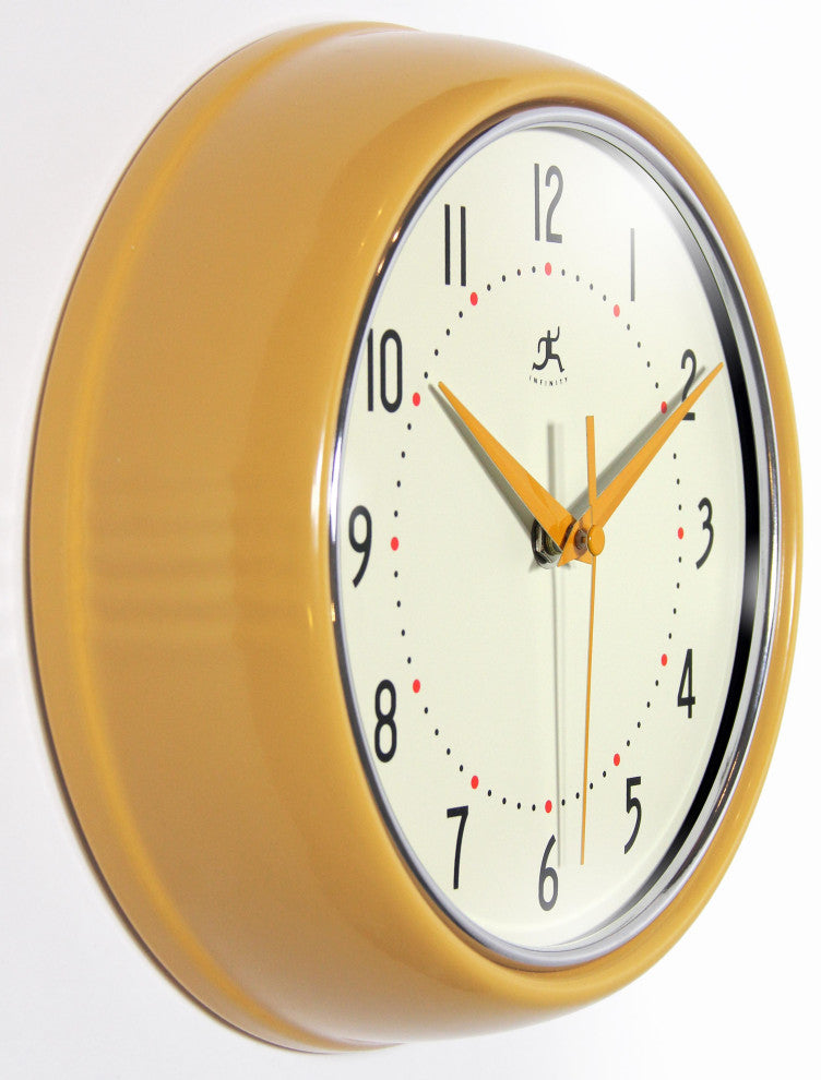 Infinity Instruments Retro Kitchen Vintage 50s Wall Clock, Saffron