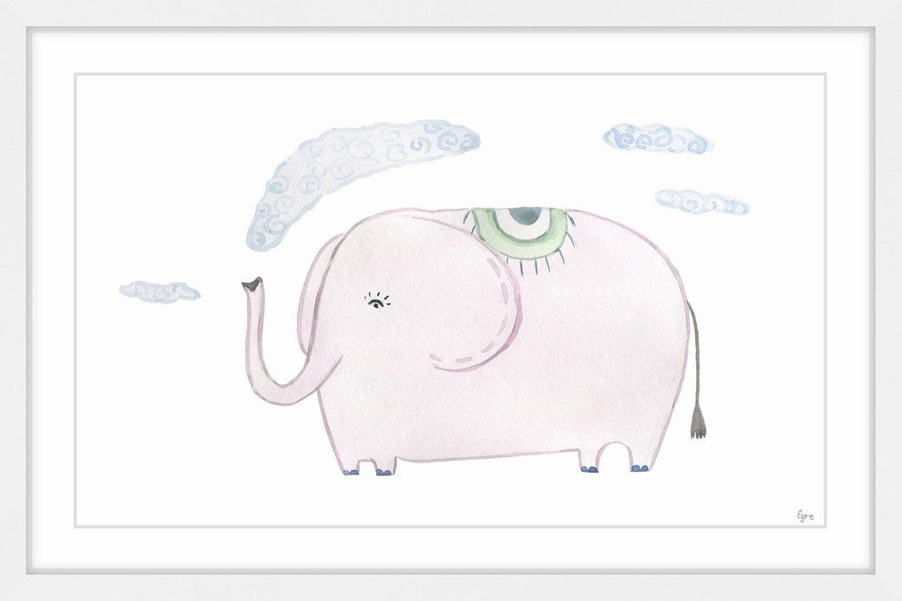 "Puffing Elephant" Framed Painting Print, 45"x30"