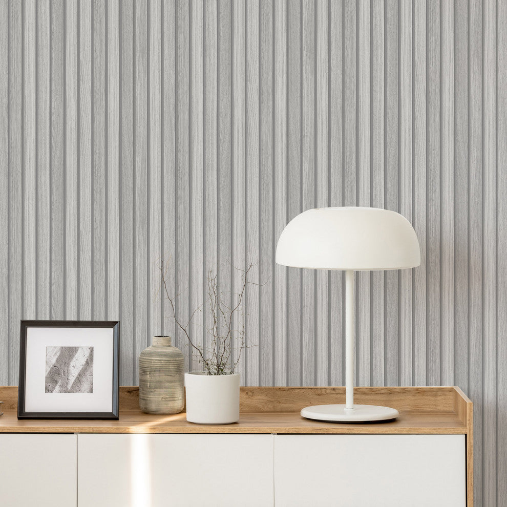 Transform Wooden Slats Peel and Stick Wallpaper, Grey