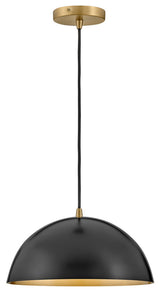 Lark Lou 14" Domed Pendant, Black + Lacquered Brass