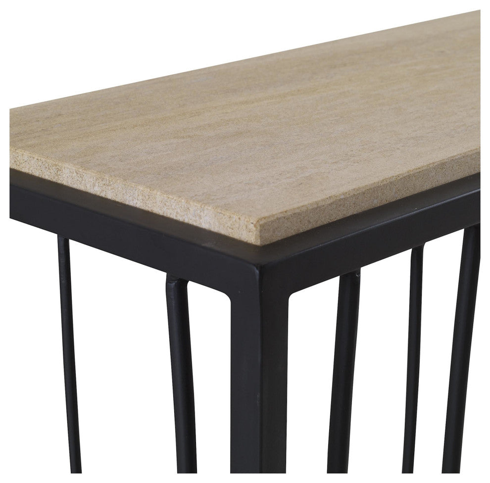 Uttermost 25104 Reed 36"W Metal and Stone Table - Dark Iron / Ivory