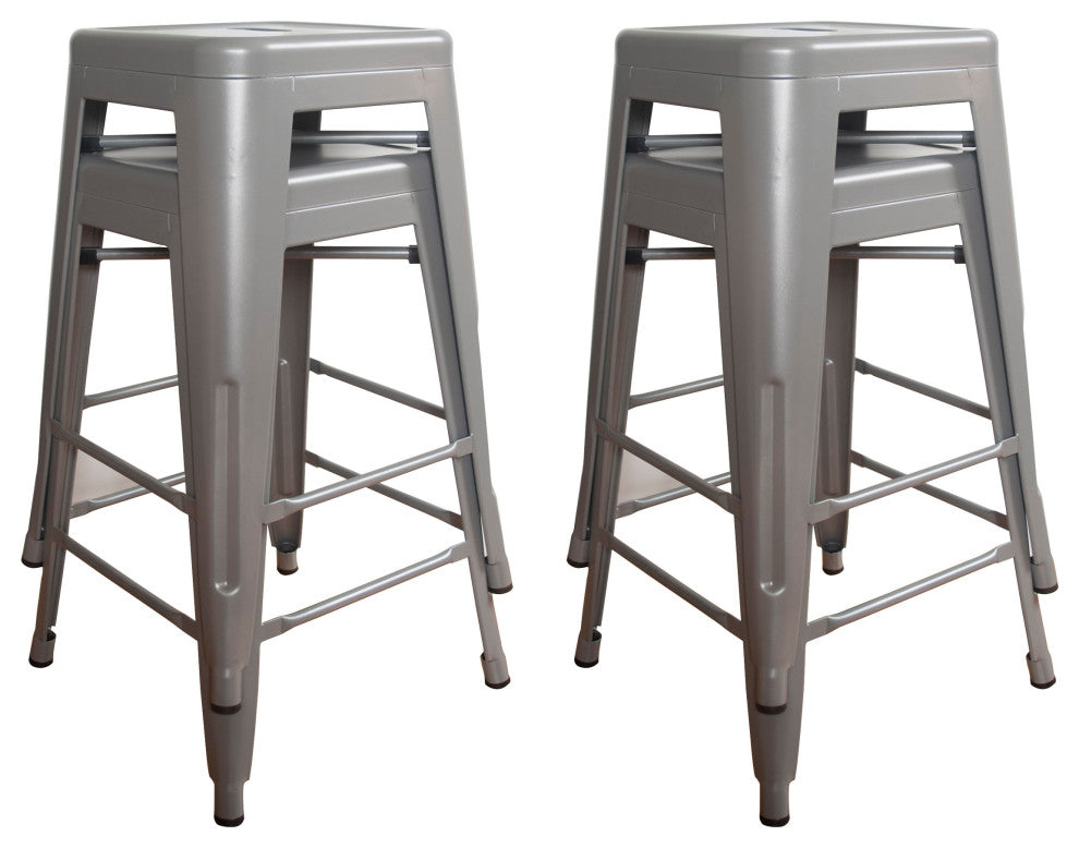 Loft Silver 24" Metal Bar Stool, Set of 4