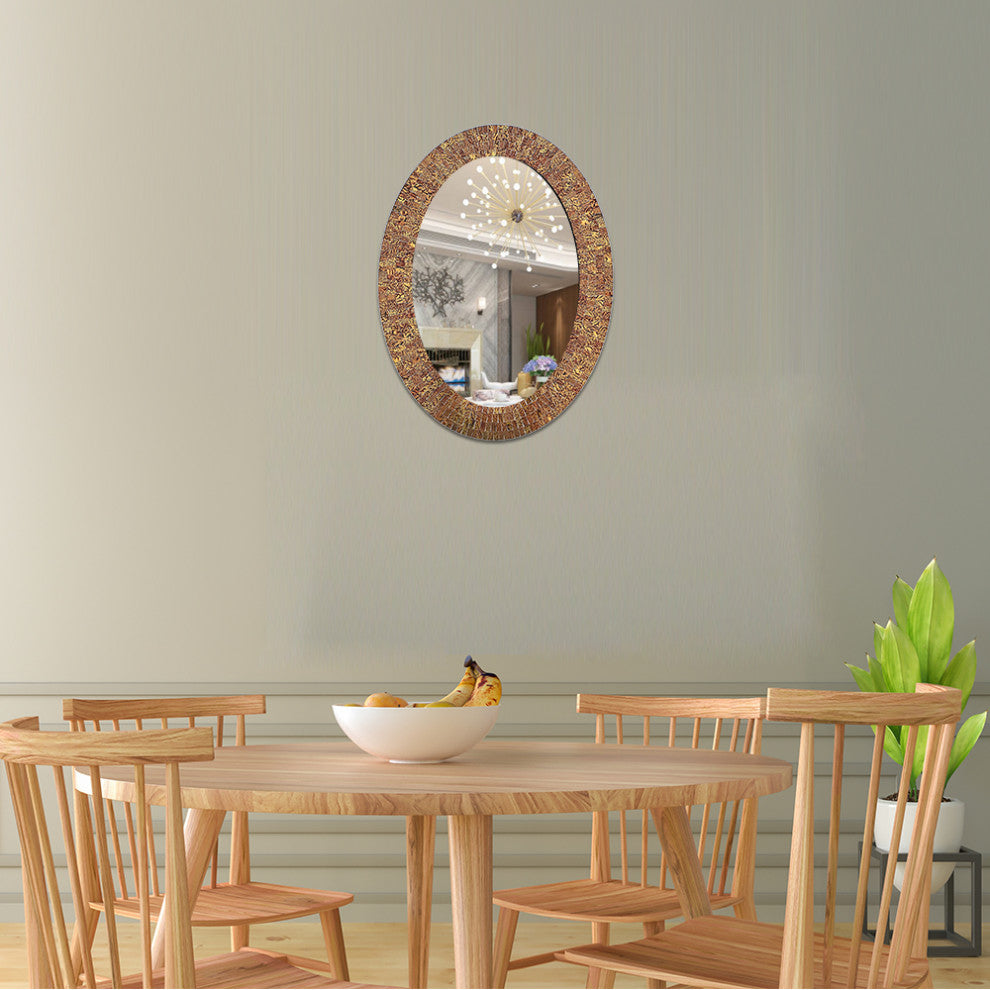 DecorShore 32"x24" Oval Shape Hanging Brown Wall Mirror