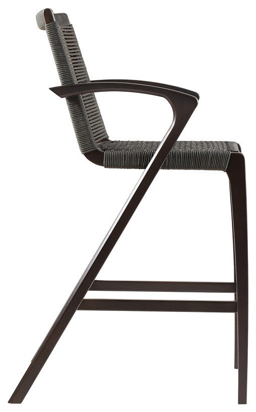 Brielle Outdoor Dark Eucalyptus Wood and Gray Rope Counter and Bar height Stool