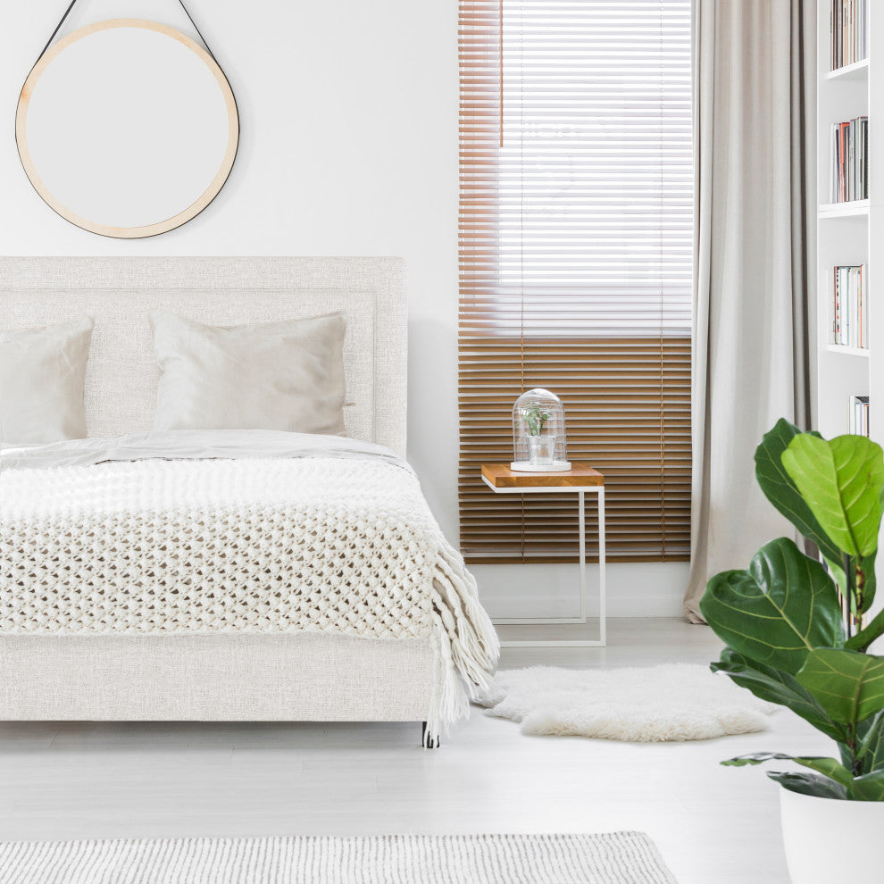 Ana Queen Upholsterd Border Bed, Zuma White