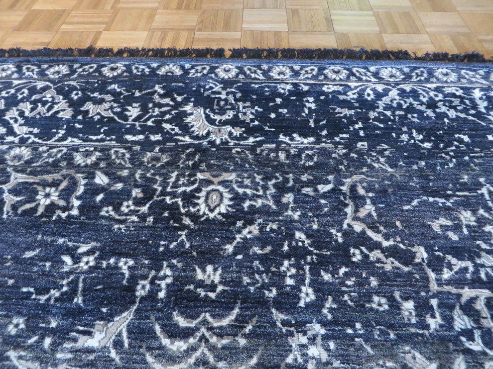 8x10 Hand Knotted Black Tone On Tone Wool & Silk Oriental Rug