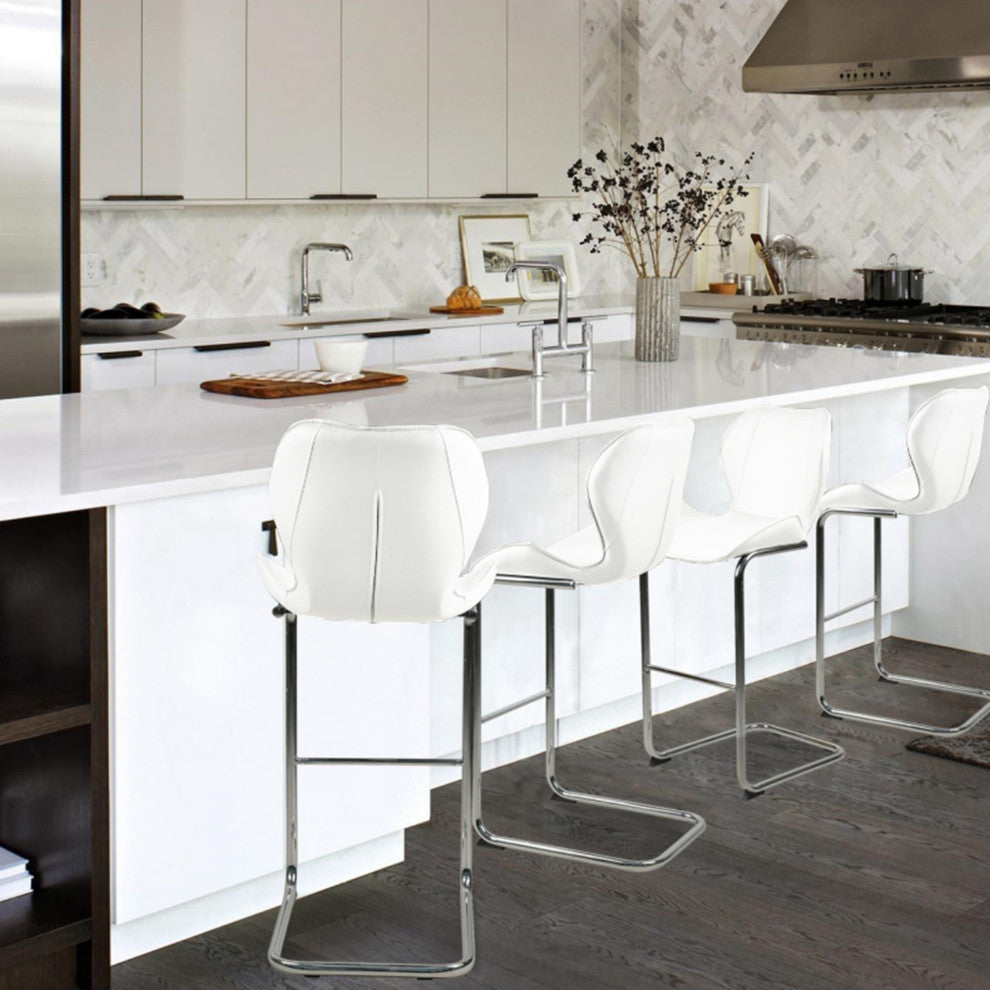 Modern PU 4 Bar chairs with Metal Legs for Dining,kitchen and Bar, White
