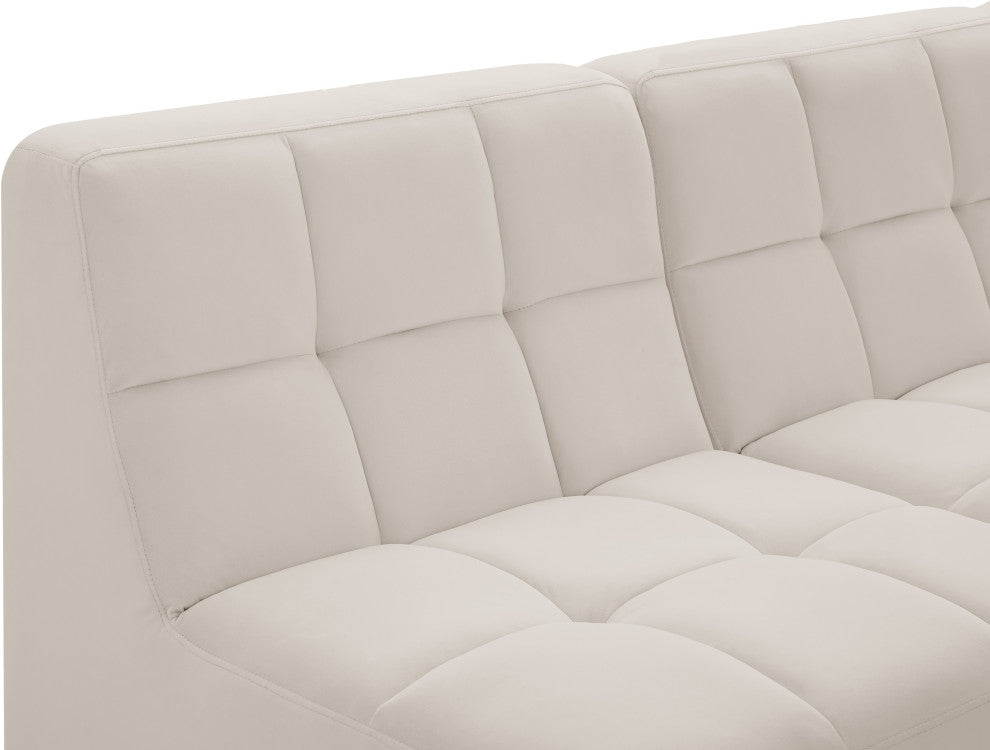 Relax Velvet Upholstered 5-Piece L-Shaped Modular Sectional, Cream