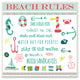 "Beach Rules Typog And Icons" Wall Plaque Art