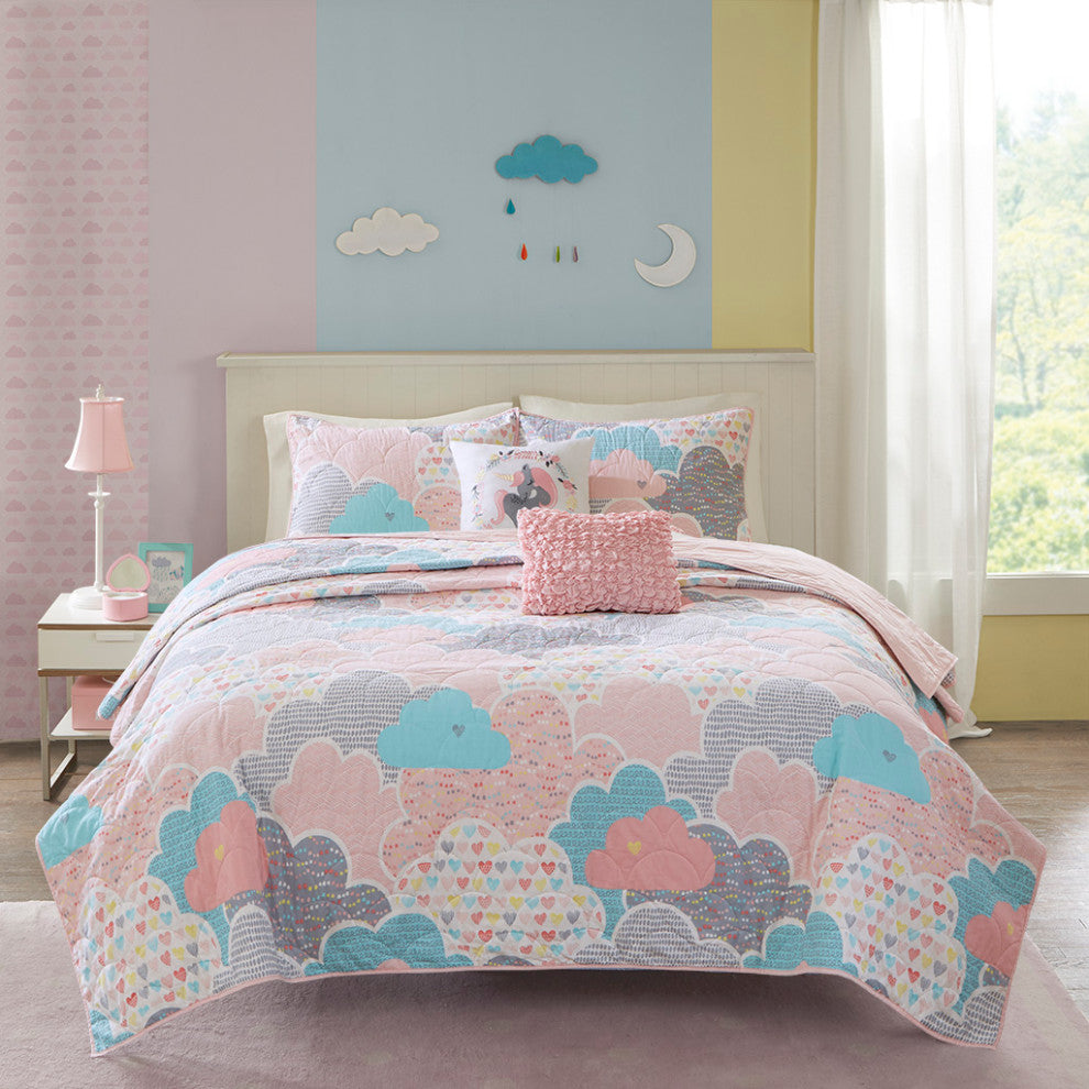 Kids Cotton Comforter/Duvet Cover/Coverlet Set, Pink, Full/Queen, Coverlet