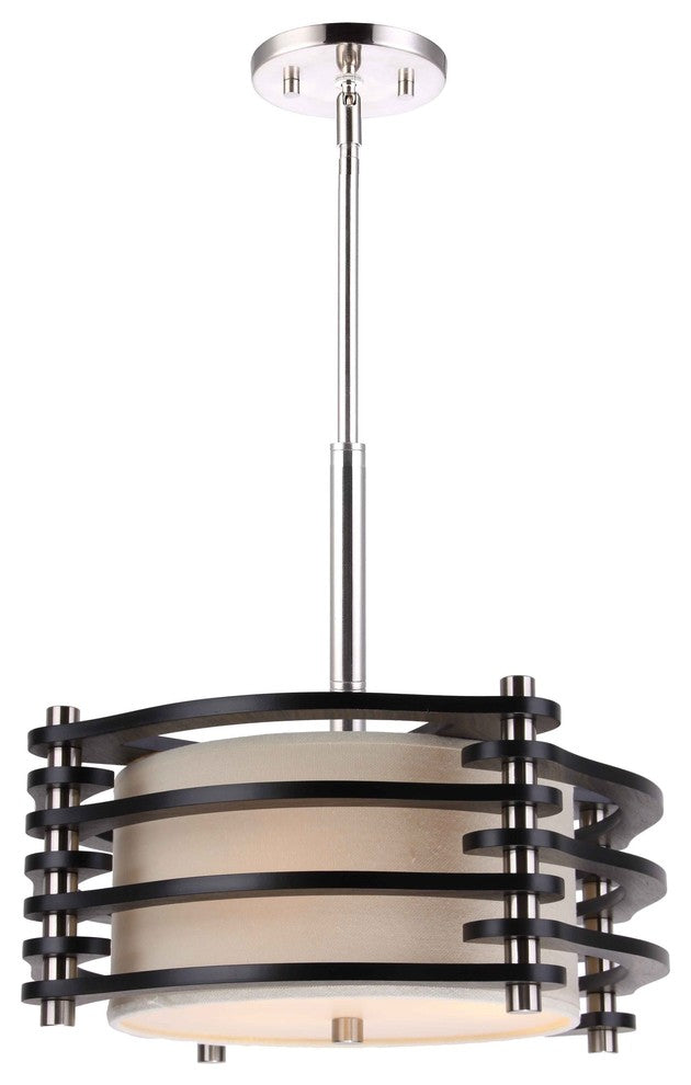 Steps 3-Light Wood and Fabric Pendant, Espresso