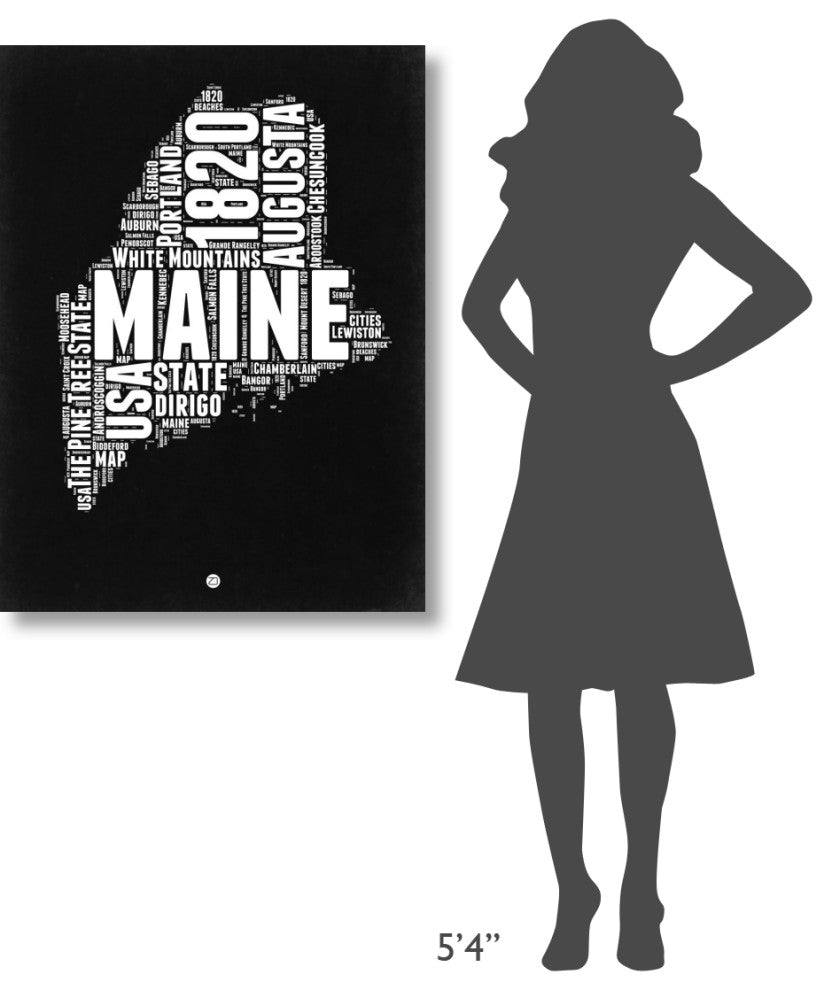 "Maine Black and White Map" Fine Art Print
