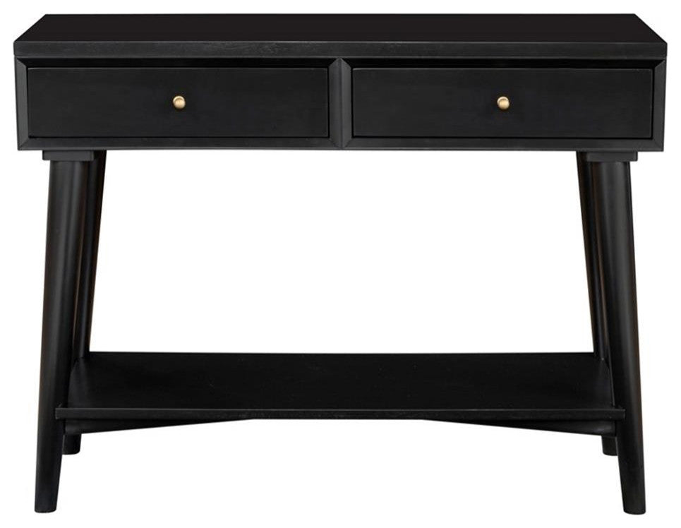 Alpine Furniture Flynn Wood Console Table with 2 Drawers in Black