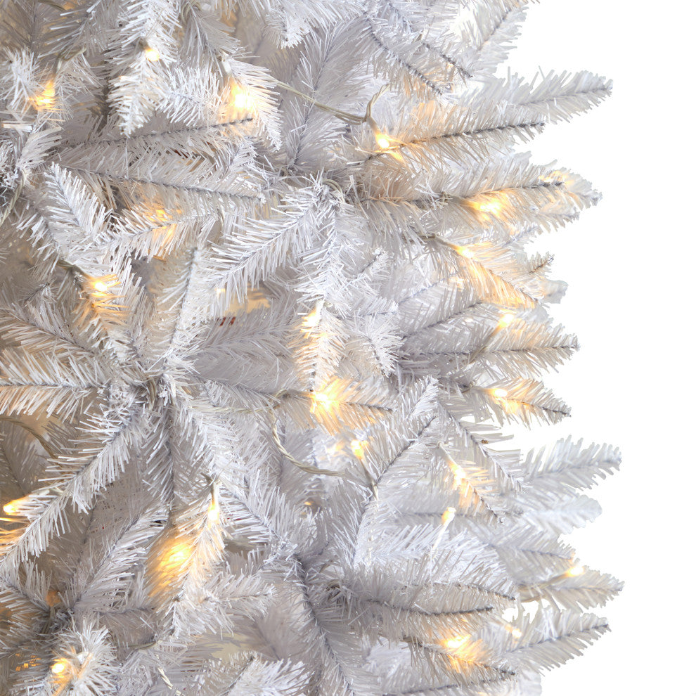 8' Slim White Artificial Christmas Tree With 400 White LED Lights, 1348 Branches