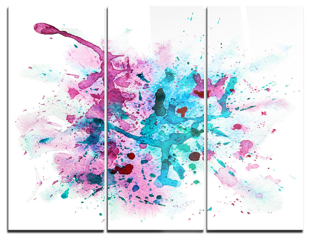 "Blue and Purple Paint Stain" Watercolor Metal Wall Art, 3 Panels, 36"x28"