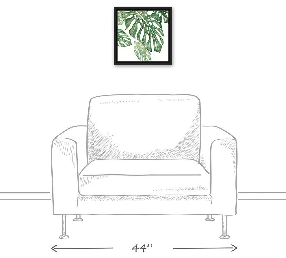 Green Tropical Leaves 12x12 Black Floating Framed Canvas
