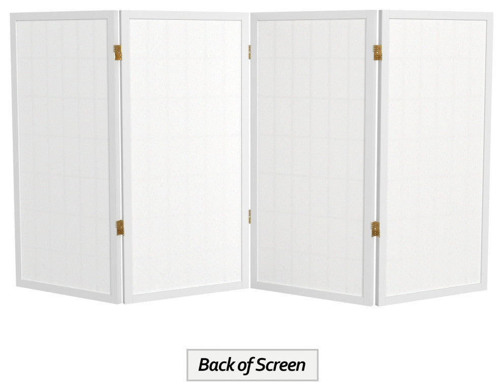 3' Tall Window Pane Shoji Screen, White, 4 Panels