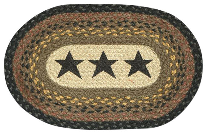 Black Stars Hand Printed Oval Sample Rug