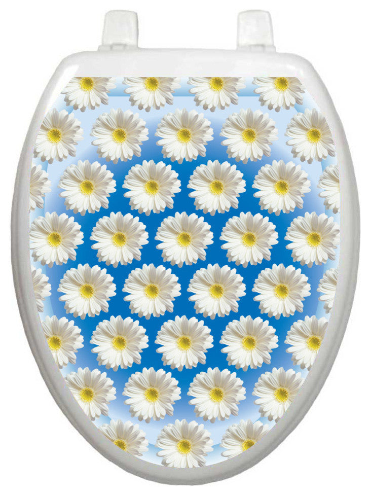 Daisies on Water Toilet Tattoos Seat Cover, Vinyl Lid Decal, Bathroom Decor, Elongated