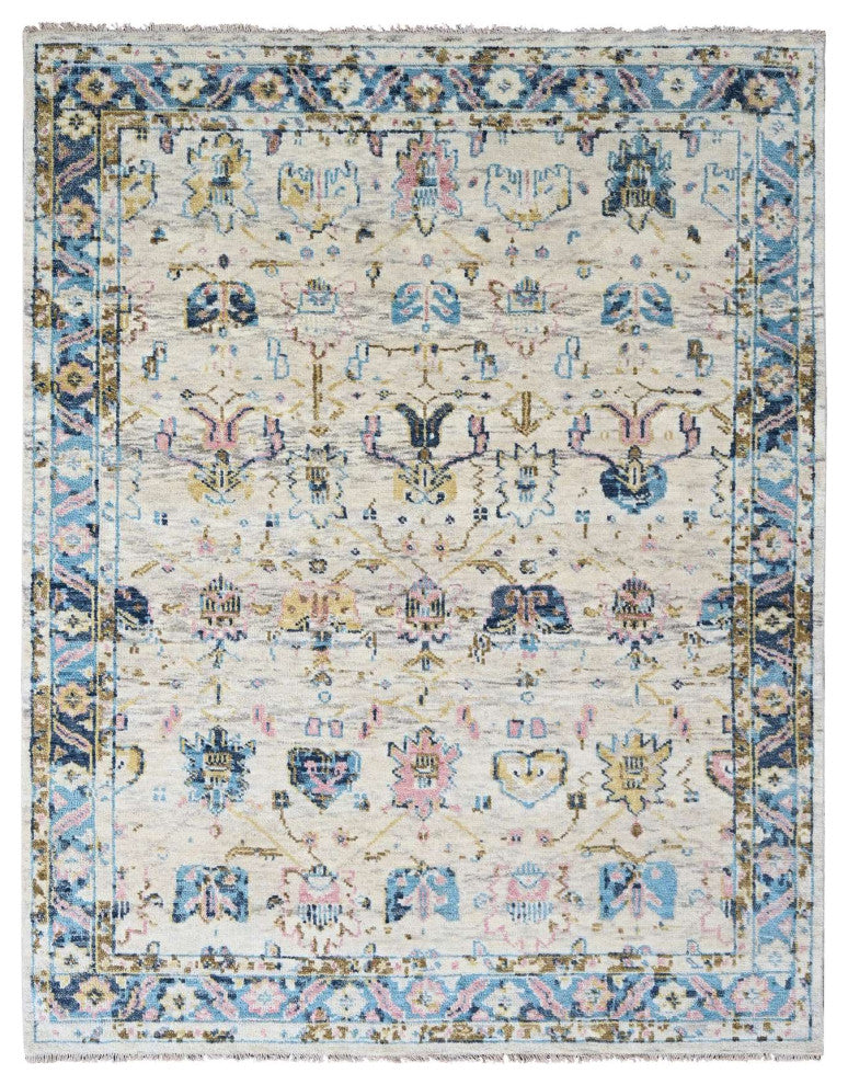 Ivory Hand Knotted Wool Natural Dyes Mahal Design Oriental Rug, 7'10"x9'10"