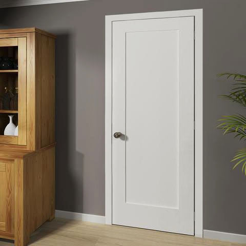 1-Panel Kimberly Bay Door, Interior Slab Shaker, White, 1.375"x30"x80"