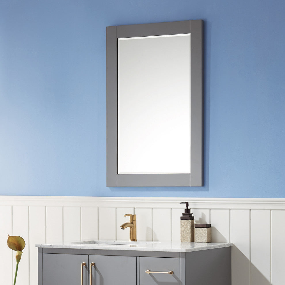 Ivy Rectangular Bathroom Wood Framed Wall Mirror, Gray, 24"