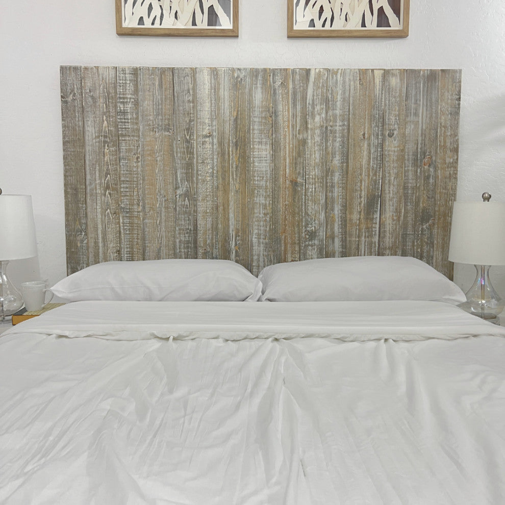 Solid Wood Headboard with Smooth Natural Wood Grain, Wall Mounted, Farmhouse, Graywash, King